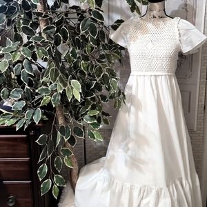 NWT Zara White Linen Blend Crochet Tiered Maxi Dress Small
